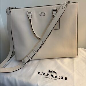 Coach Field Tote 40 with Signature Canvas, Chalk, Excellent Condition